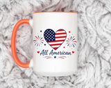 All American Patriotic Heart Coffee Mug, USA Flag Heart Mug, Fourth of July Coffee Cup, American Pride Gift, Independence Day Mug