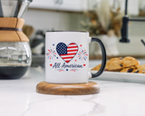 All American Patriotic Heart Coffee Mug, USA Flag Heart Mug, Fourth of July Coffee Cup, American Pride Gift, Independence Day Mug