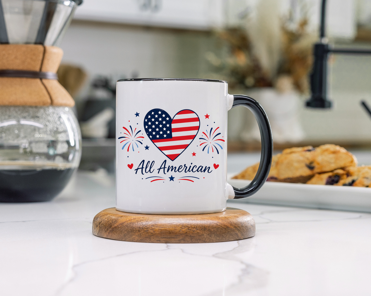 All American Patriotic Heart Coffee Mug, USA Flag Heart Mug, Fourth of July Coffee Cup, American Pride Gift, Independence Day Mug