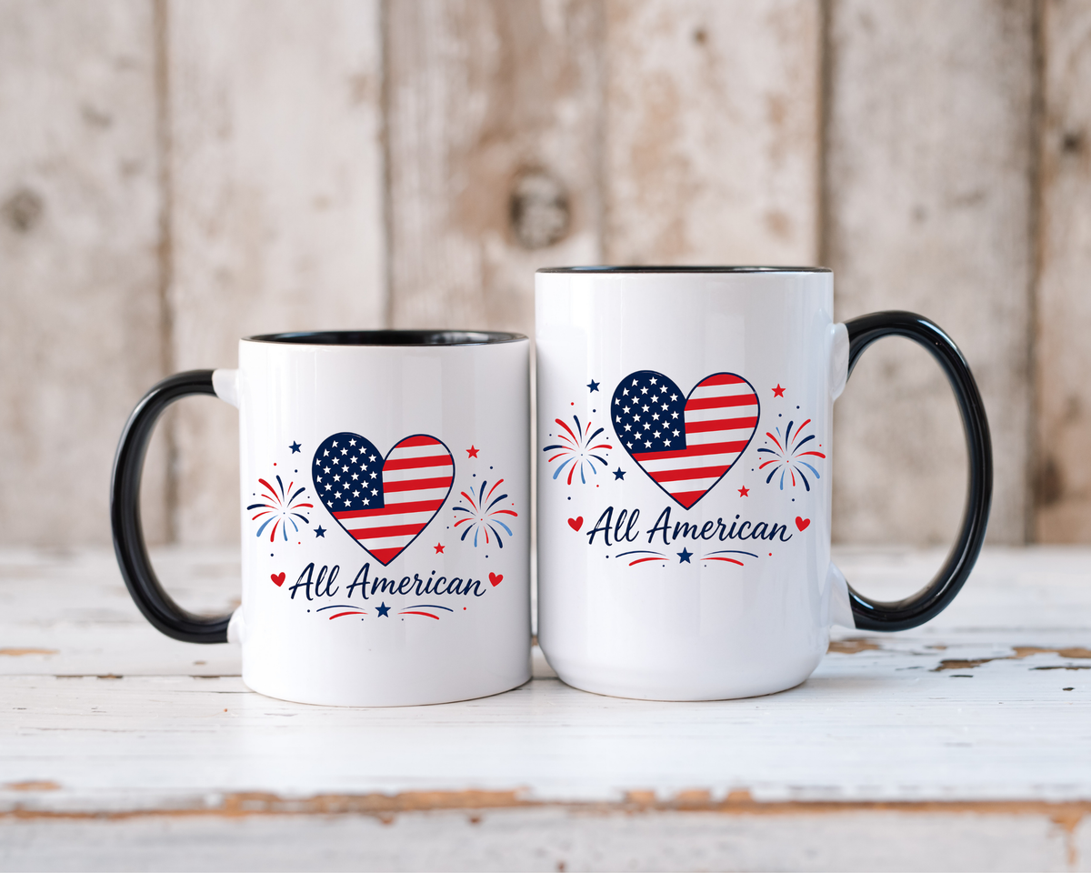 All American Patriotic Heart Coffee Mug, USA Flag Heart Mug, Fourth of July Coffee Cup, American Pride Gift, Independence Day Mug