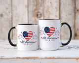 All American Patriotic Heart Coffee Mug, USA Flag Heart Mug, Fourth of July Coffee Cup, American Pride Gift, Independence Day Mug