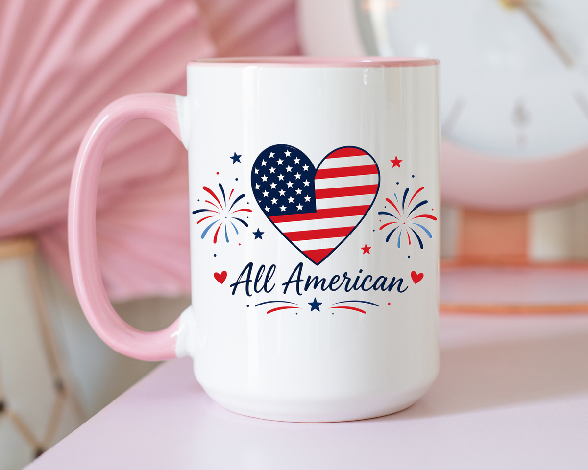 All American Patriotic Heart Coffee Mug, USA Flag Heart Mug, Fourth of July Coffee Cup, American Pride Gift, Independence Day Mug