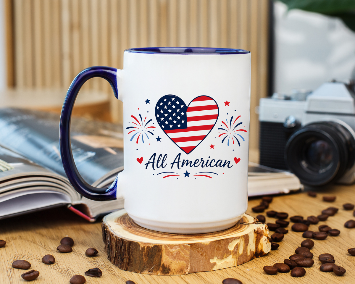 All American Patriotic Heart Coffee Mug, USA Flag Heart Mug, Fourth of July Coffee Cup, American Pride Gift, Independence Day Mug