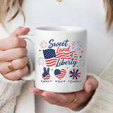 Sweet Land of Liberty Coffee Mug, Patriotic Fourth of July Mug, American Flag Heart Freedom Cup, USA Pride Gift for Women