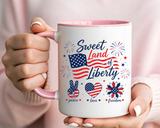 Sweet Land of Liberty Coffee Mug, Patriotic Fourth of July Mug, American Flag Heart Freedom Cup, USA Pride Gift for Women