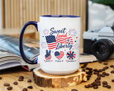 Sweet Land of Liberty Coffee Mug, Patriotic Fourth of July Mug, American Flag Heart Freedom Cup, USA Pride Gift for Women