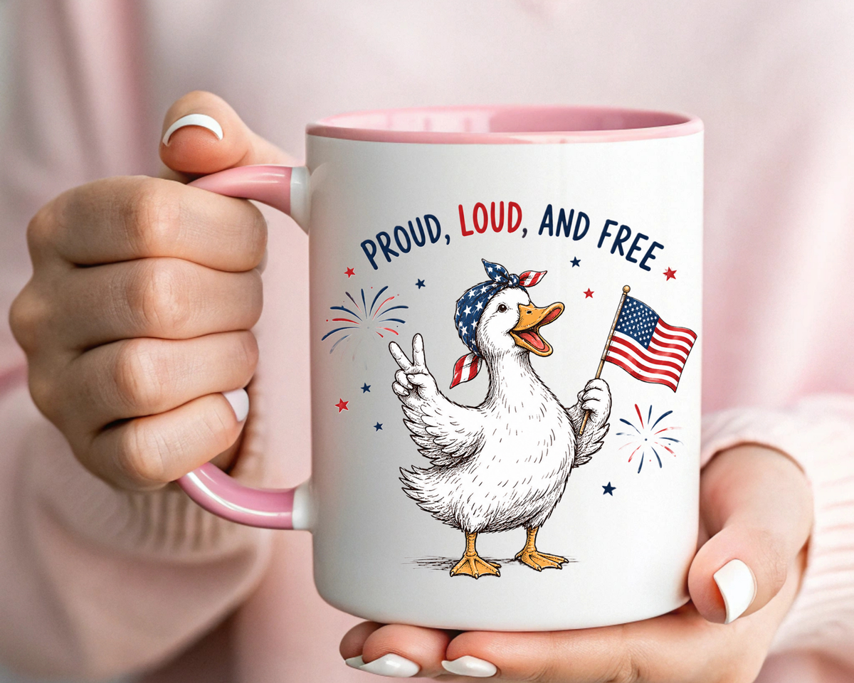Funny Patriotic Goose Coffee Mug, Proud Loud and Free Mug, American Flag Goose Cup, Fourth of July Gift, USA Pride Coffee Mug