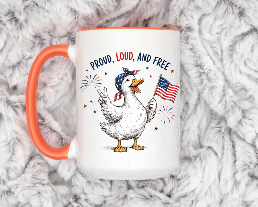 Funny Patriotic Goose Coffee Mug, Proud Loud and Free Mug, American Flag Goose Cup, Fourth of July Gift, USA Pride Coffee Mug