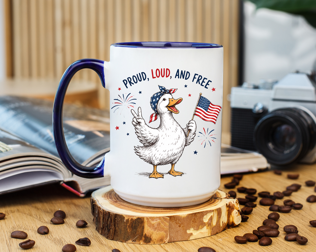 Funny Patriotic Goose Coffee Mug, Proud Loud and Free Mug, American Flag Goose Cup, Fourth of July Gift, USA Pride Coffee Mug