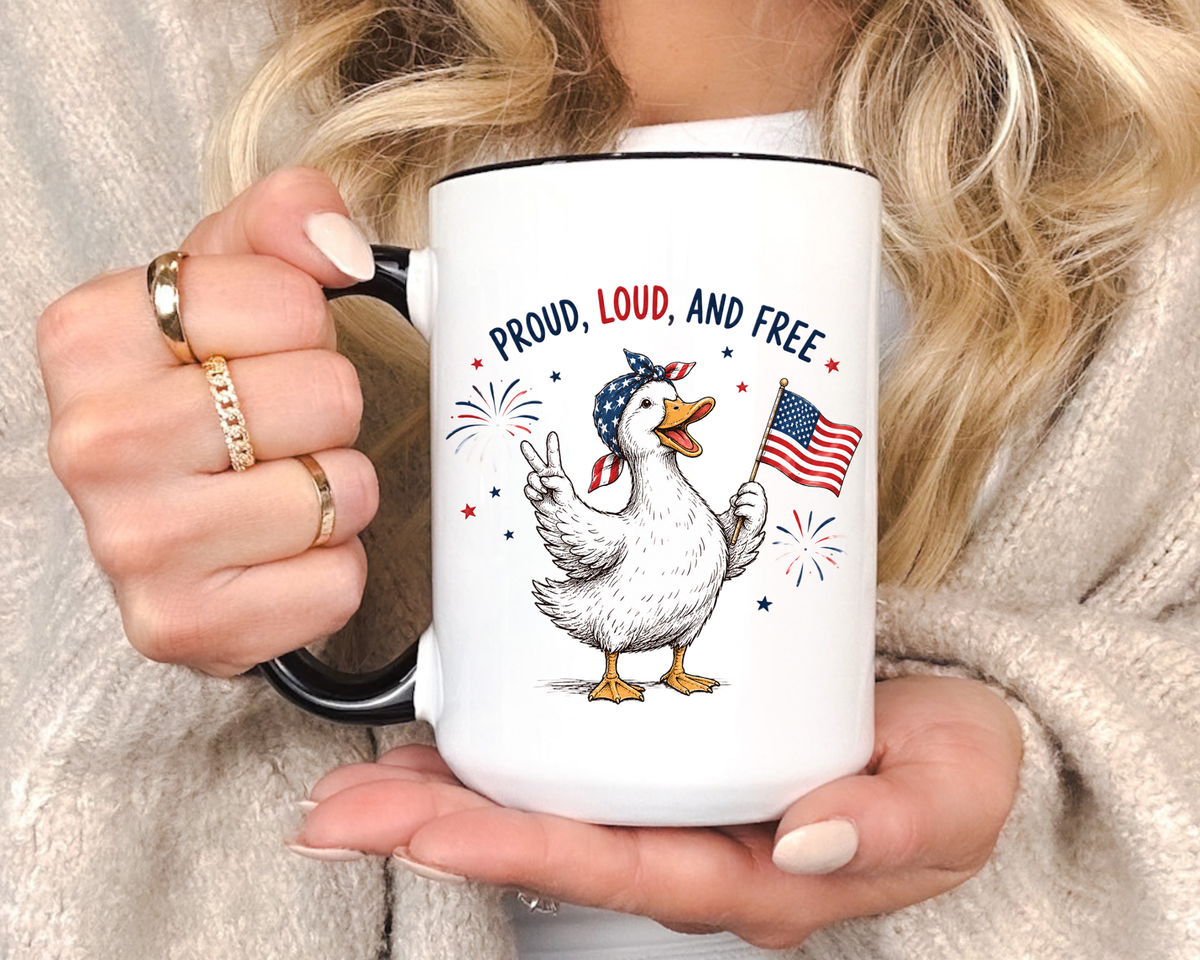 Funny Patriotic Goose Coffee Mug, Proud Loud and Free Mug, American Flag Goose Cup, Fourth of July Gift, USA Pride Coffee Mug