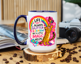 Inspirational Cat Lover Mug, Life Isn't Always Glitter and Rainbows But A Little Magic Helps Coffee Mug, Cute Rainbow Cat Gift