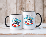 Funny Shark Coffee Mug, Just Coasting Shark Mug, Cute Beach Lover Coffee Cup, Relaxing Summer Vacation Gift for Shark Fans