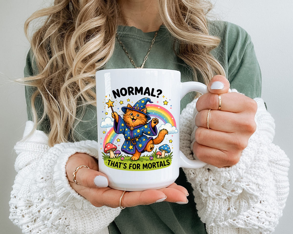 Funny Wizard Cat Mug, Normal That's For Mortals Coffee Mug, Magical Cat Lover Gift, Fantasy Wizard Kitty Mug for Book Lovers