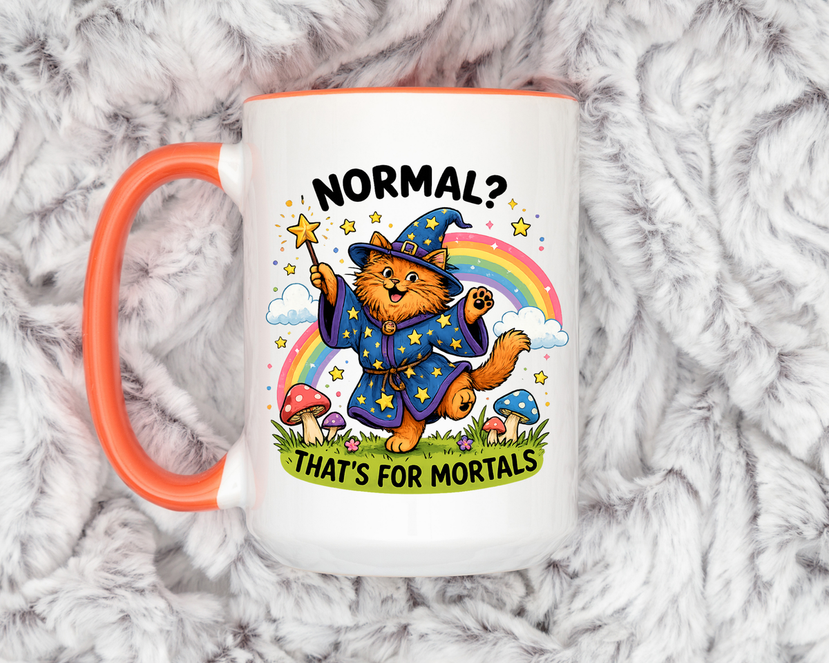 Funny Wizard Cat Mug, Normal That's For Mortals Coffee Mug, Magical Cat Lover Gift, Fantasy Wizard Kitty Mug for Book Lovers