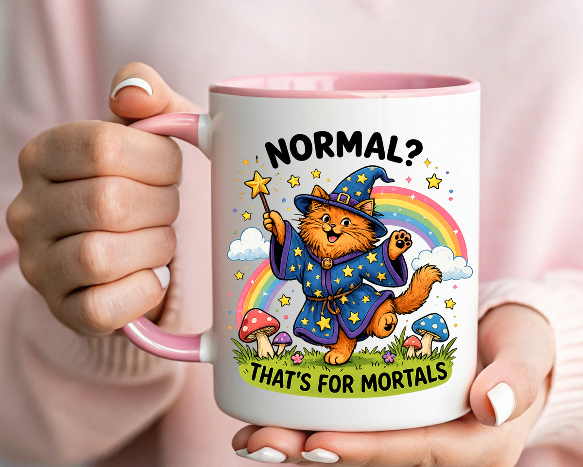 Funny Wizard Cat Mug, Normal That's For Mortals Coffee Mug, Magical Cat Lover Gift, Fantasy Wizard Kitty Mug for Book Lovers