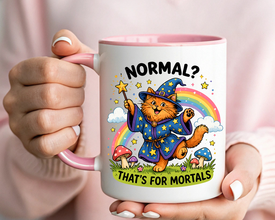 Funny Wizard Cat Mug, Normal That's For Mortals Coffee Mug, Magical Cat Lover Gift, Fantasy Wizard Kitty Mug for Book Lovers