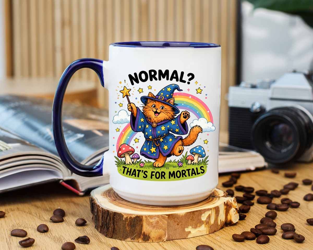 Funny Wizard Cat Mug, Normal That's For Mortals Coffee Mug, Magical Cat Lover Gift, Fantasy Wizard Kitty Mug for Book Lovers
