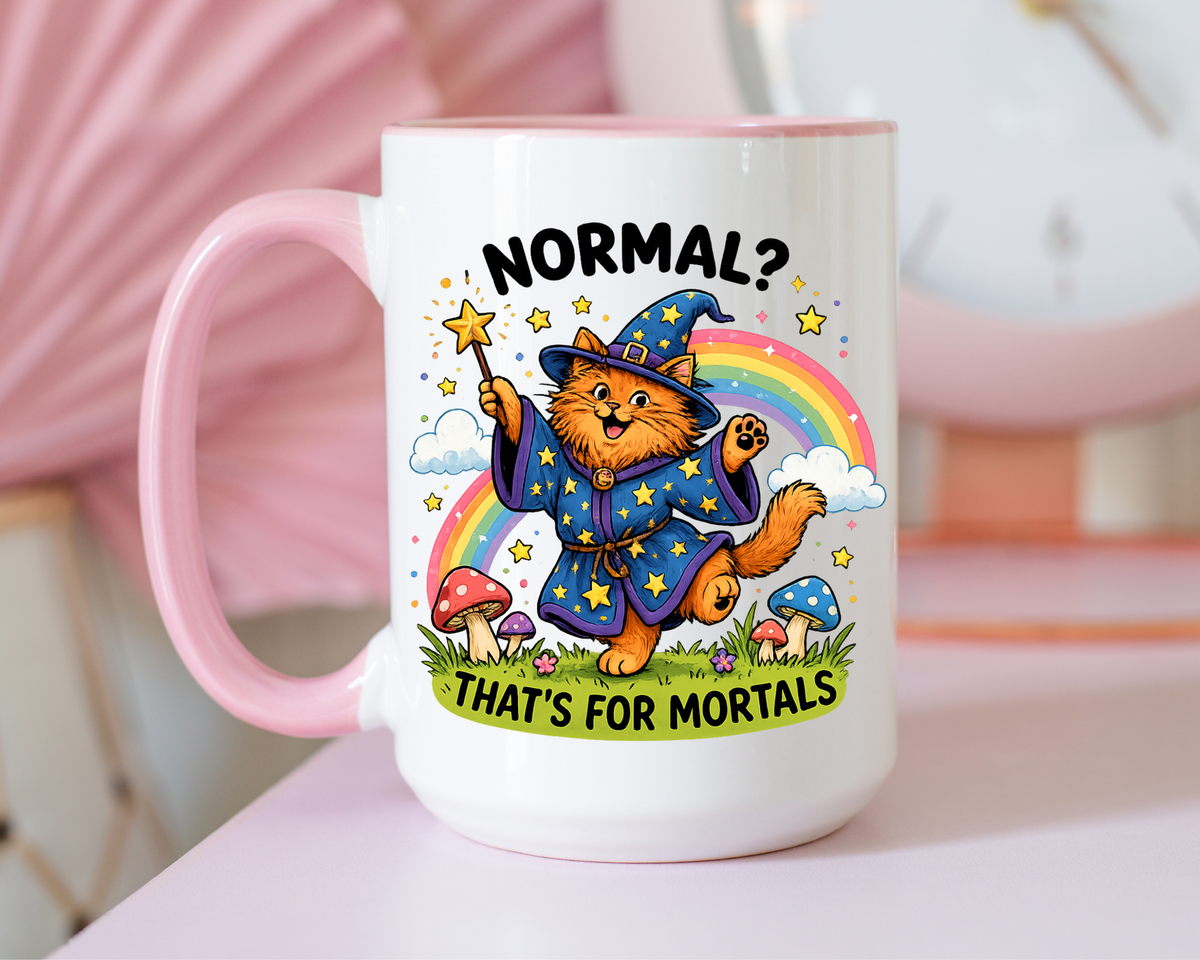 Funny Wizard Cat Mug, Normal That's For Mortals Coffee Mug, Magical Cat Lover Gift, Fantasy Wizard Kitty Mug for Book Lovers