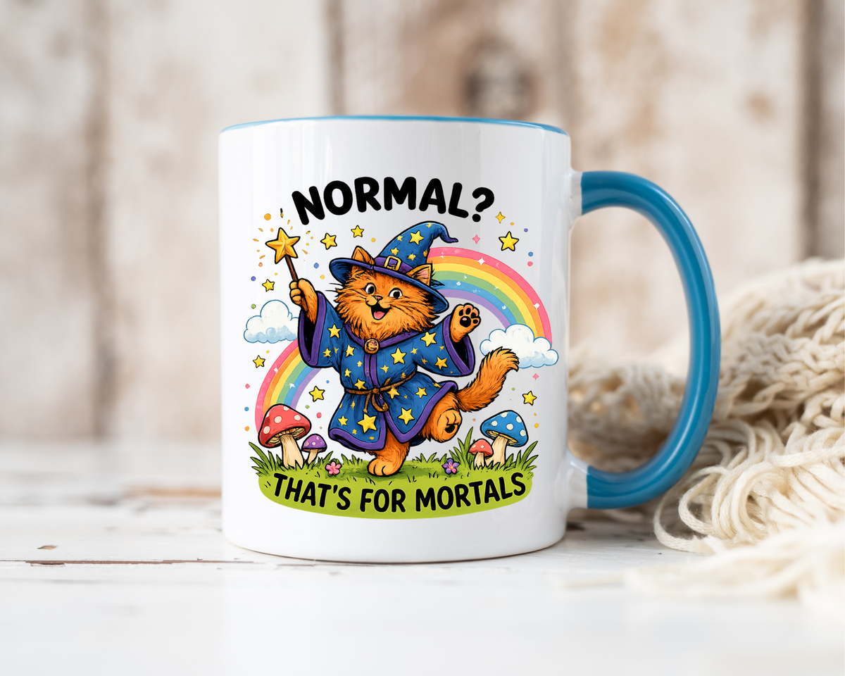 Funny Wizard Cat Mug, Normal That's For Mortals Coffee Mug, Magical Cat Lover Gift, Fantasy Wizard Kitty Mug for Book Lovers