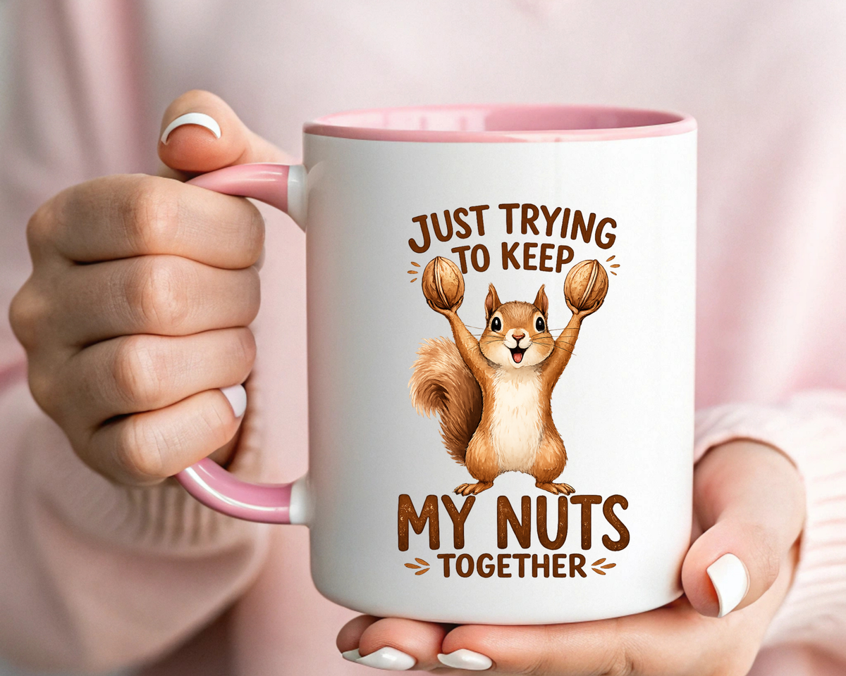 Funny Squirrel Coffee Mug, Just Trying To Keep My Nuts Together Mug, Cute Squirrel Mug, Woodland Animal Gift for Nature Lovers