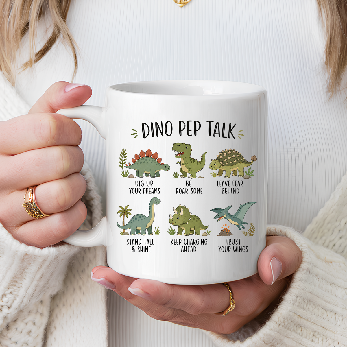 Dinosaur Encouragement Mug, Dino Pep Talk Coffee Mug, Motivational Dinosaur Gift for Kids, Teacher Classroom Positive Mindset Mug