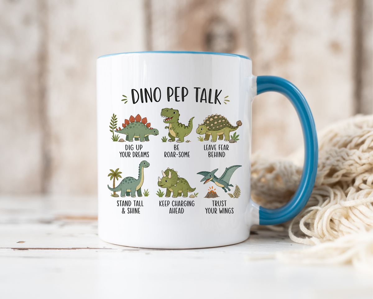 Dinosaur Encouragement Mug, Dino Pep Talk Coffee Mug, Motivational Dinosaur Gift for Kids, Teacher Classroom Positive Mindset Mug