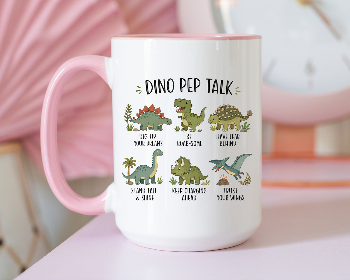 Dinosaur Encouragement Mug, Dino Pep Talk Coffee Mug, Motivational Dinosaur Gift for Kids, Teacher Classroom Positive Mindset Mug