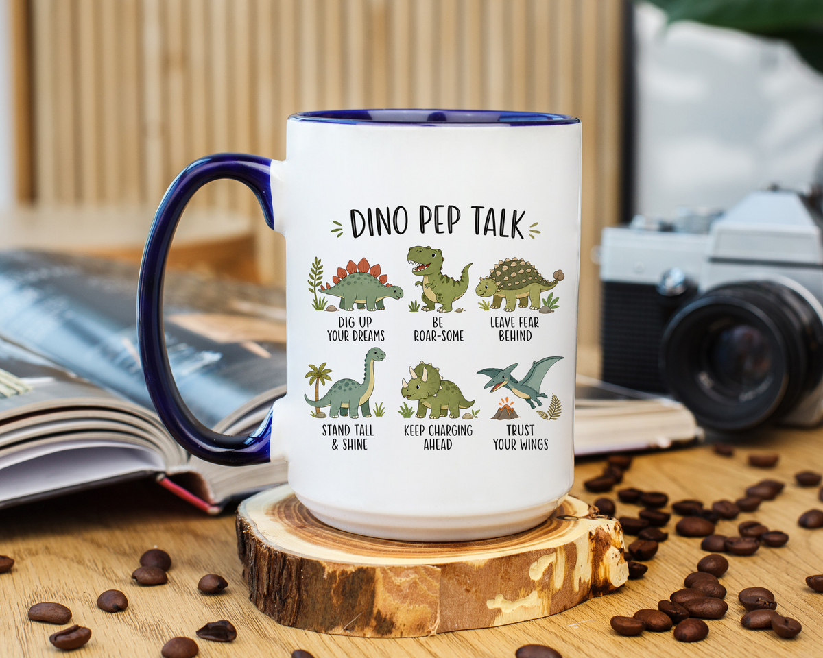 Dinosaur Encouragement Mug, Dino Pep Talk Coffee Mug, Motivational Dinosaur Gift for Kids, Teacher Classroom Positive Mindset Mug