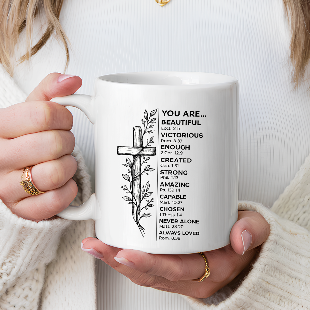 Christian Inspirational Mug, You Are Beautiful Victorious Enough Bible Verse Coffee Mug, Faith Encouragement Gift for Women