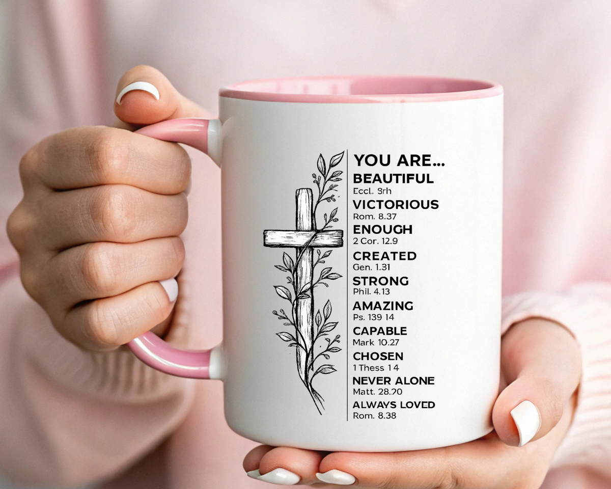Christian Inspirational Mug, You Are Beautiful Victorious Enough Bible Verse Coffee Mug, Faith Encouragement Gift for Women