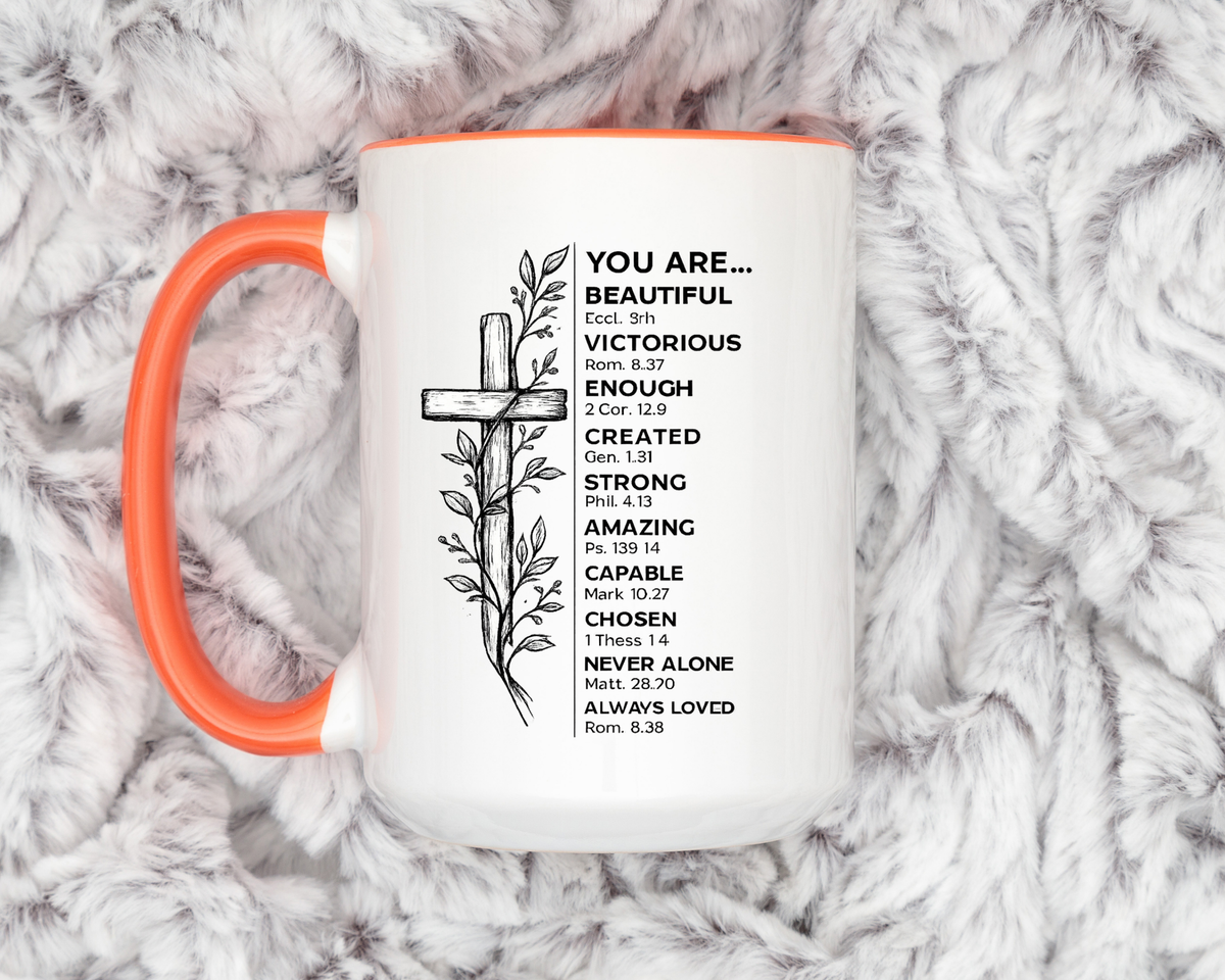 Christian Inspirational Mug, You Are Beautiful Victorious Enough Bible Verse Coffee Mug, Faith Encouragement Gift for Women