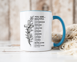 Christian Inspirational Mug, You Are Beautiful Victorious Enough Bible Verse Coffee Mug, Faith Encouragement Gift for Women