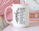 Christian Inspirational Mug, You Are Beautiful Victorious Enough Bible Verse Coffee Mug, Faith Encouragement Gift for Women