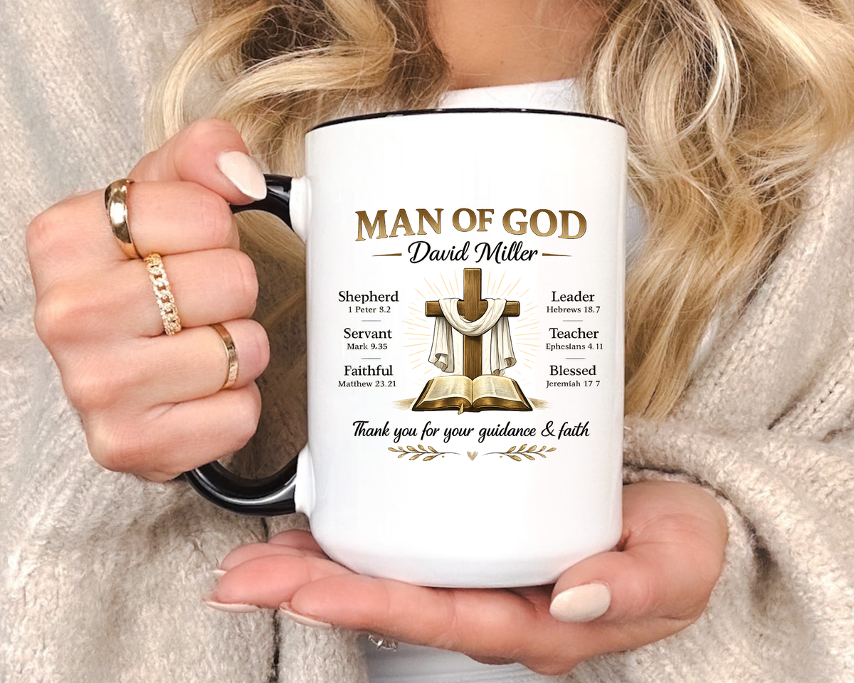 Personalized Man of God Mug, Christian Pastor Appreciation Gift, Custom Faith Coffee Mug for Pastor, Church Leader Thank You Gift