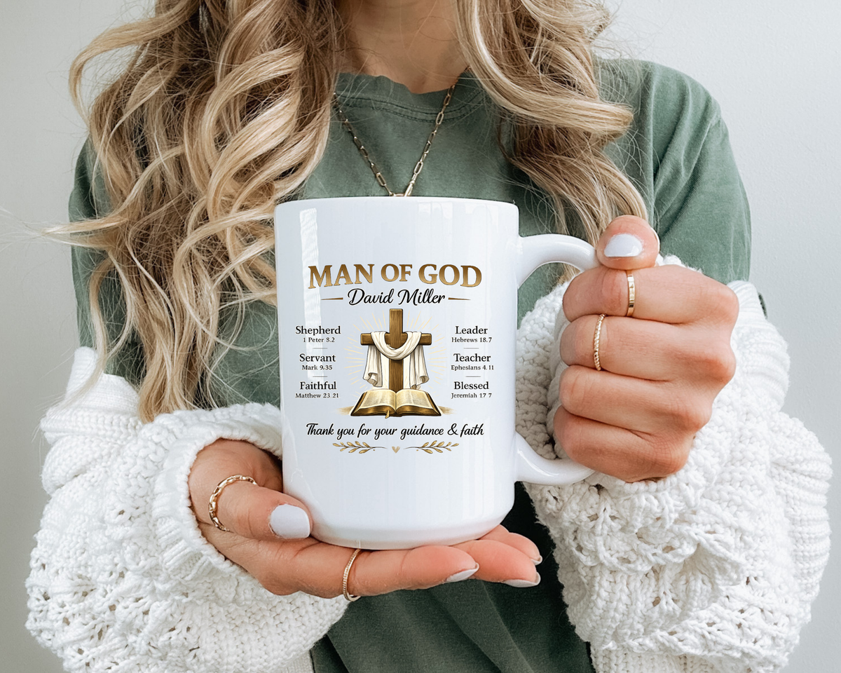 Personalized Man of God Mug, Christian Pastor Appreciation Gift, Custom Faith Coffee Mug for Pastor, Church Leader Thank You Gift