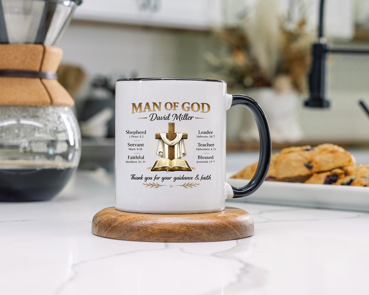 Personalized Man of God Mug, Christian Pastor Appreciation Gift, Custom Faith Coffee Mug for Pastor, Church Leader Thank You Gift
