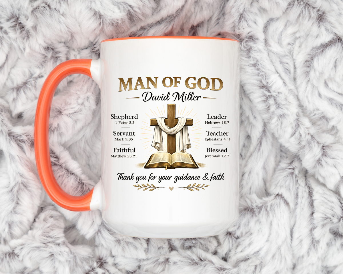 Personalized Man of God Mug, Christian Pastor Appreciation Gift, Custom Faith Coffee Mug for Pastor, Church Leader Thank You Gift