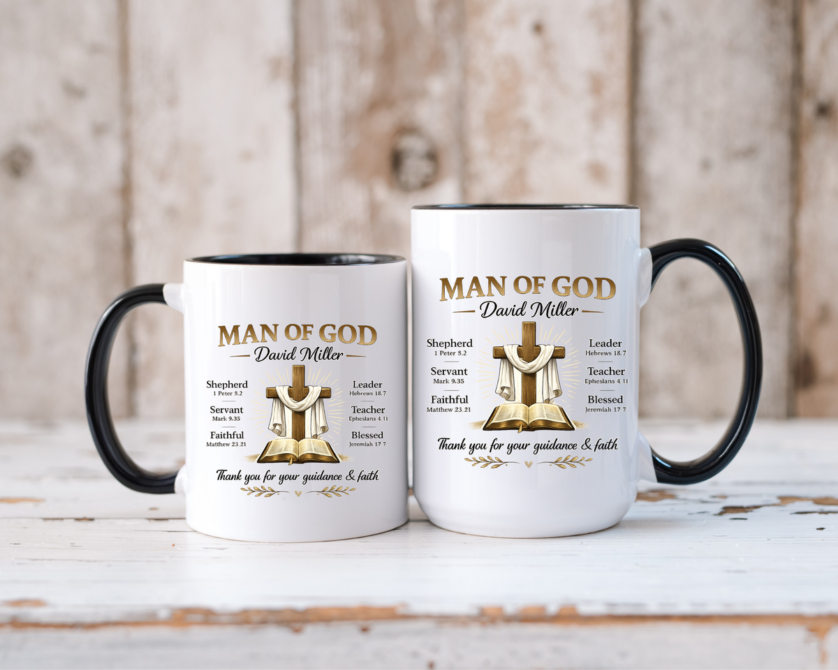Personalized Man of God Mug, Christian Pastor Appreciation Gift, Custom Faith Coffee Mug for Pastor, Church Leader Thank You Gift