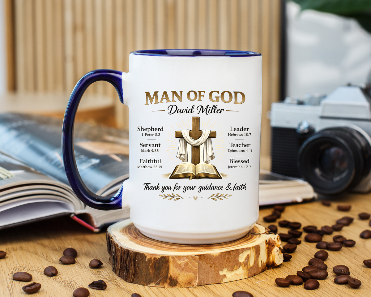 Personalized Man of God Mug, Christian Pastor Appreciation Gift, Custom Faith Coffee Mug for Pastor, Church Leader Thank You Gift
