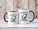 Funny Sloth Coffee Mug, This Is Fine I Guess But I'm Still Tired Mug, Exhausted Office Worker Gift, Introvert Coffee Lover Cup
