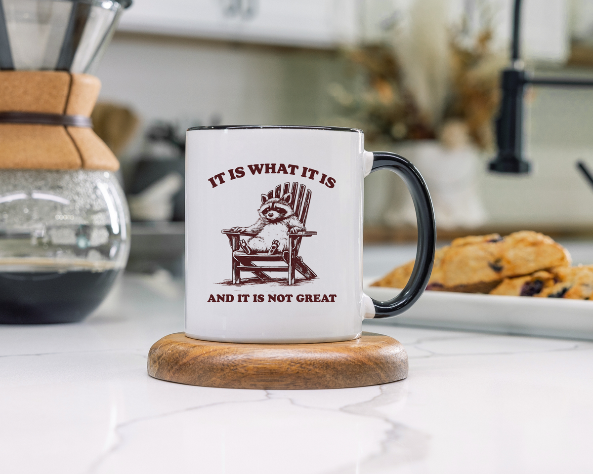 Funny Raccoon Mug, It Is What It Is And It Is Not Great Mug, Low Effort Raccoon Coffee Cup, Sarcastic Humor Gift
