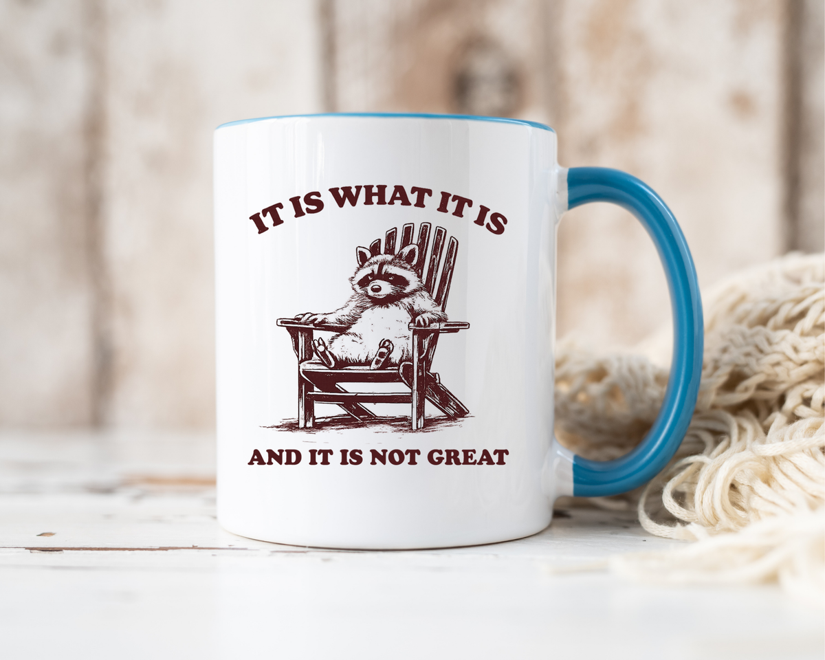 Funny Raccoon Mug, It Is What It Is And It Is Not Great Mug, Low Effort Raccoon Coffee Cup, Sarcastic Humor Gift
