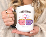 Partners in Cozy Crimes Mug, Personalized Best Friend Coffee Mug, Custom Name Friendship Gift for Women