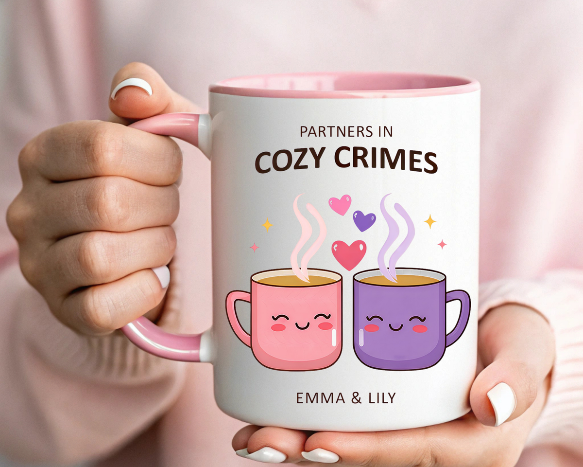 Partners in Cozy Crimes Mug, Personalized Best Friend Coffee Mug, Custom Name Friendship Gift for Women