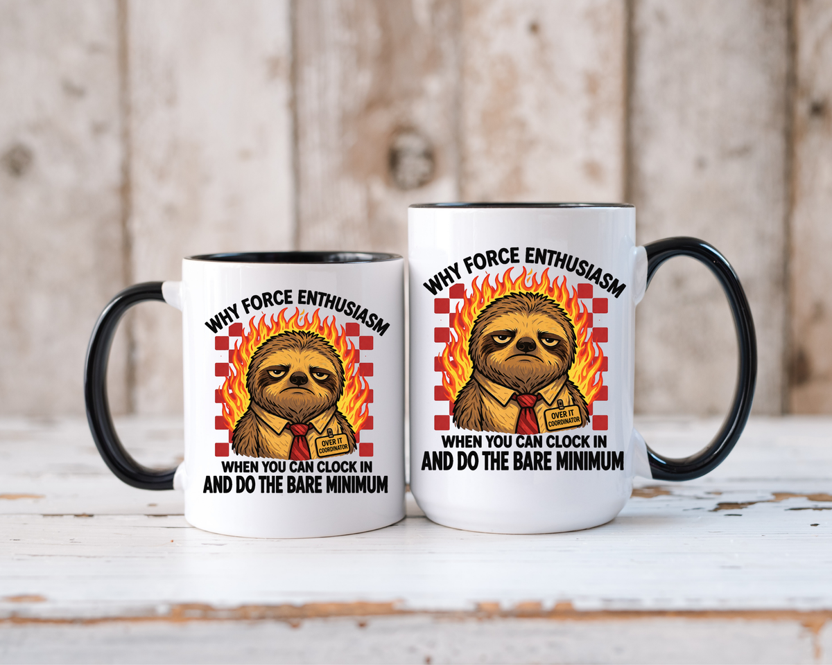 Funny Office Sloth Mug, Bare Minimum Work Mug Gift for Coworker, Burnout Humor Coffee Cup, Lazy Employee Desk Mug