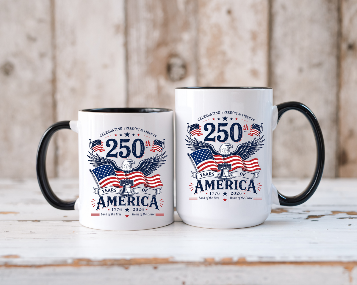America 250th Coffee Mug with Flag, Semiquincentennial Gift for History Buffs, 1776 to 2026 Patriotic Ceramic Tea Cup