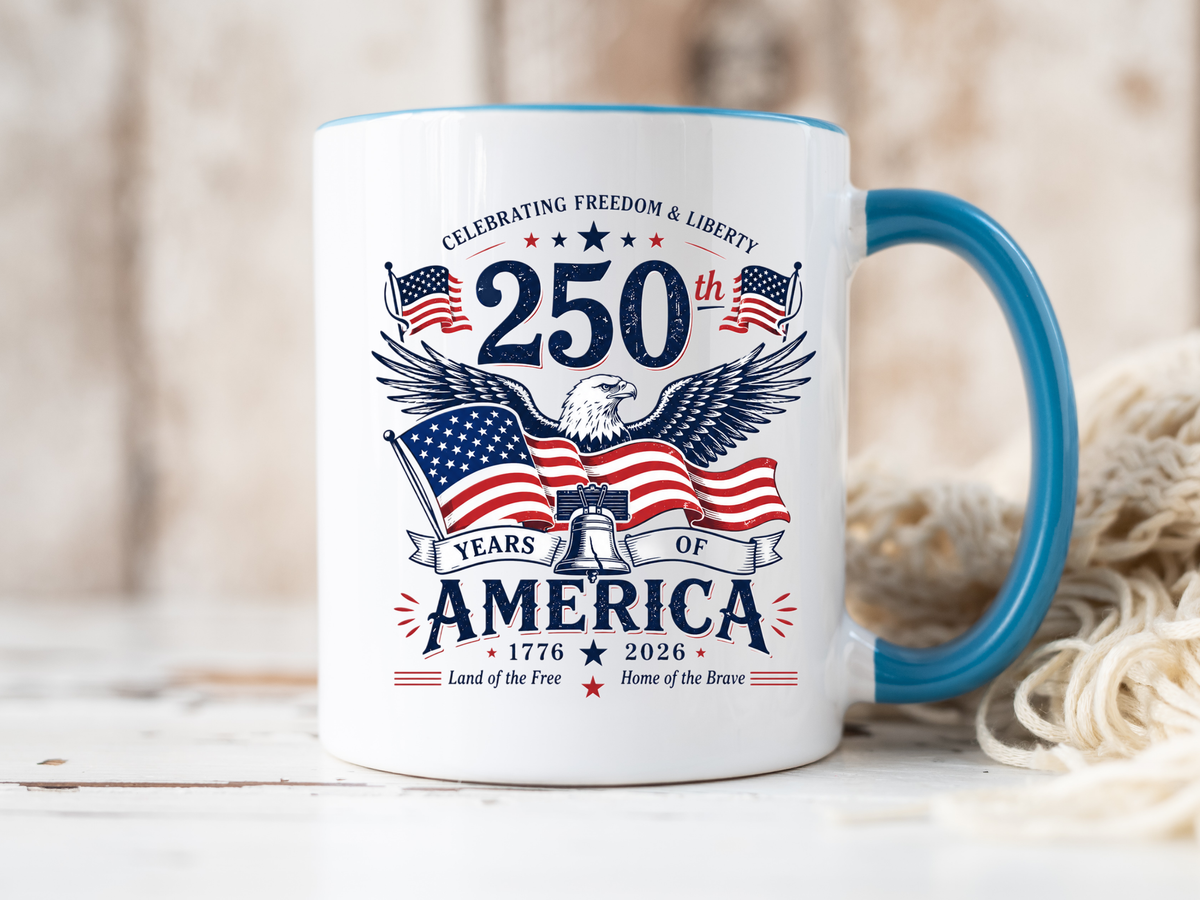 America 250th Coffee Mug with Flag, Semiquincentennial Gift for History Buffs, 1776 to 2026 Patriotic Ceramic Tea Cup