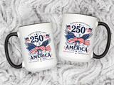 America 250th Coffee Mug with Flag, Semiquincentennial Gift for History Buffs, 1776 to 2026 Patriotic Ceramic Tea Cup