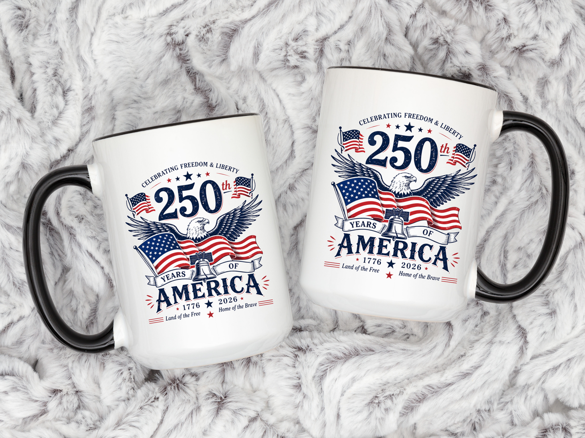 America 250th Coffee Mug with Flag, Semiquincentennial Gift for History Buffs, 1776 to 2026 Patriotic Ceramic Tea Cup