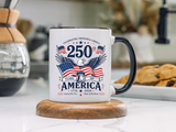 America 250th Coffee Mug with Flag, Semiquincentennial Gift for History Buffs, 1776 to 2026 Patriotic Ceramic Tea Cup
